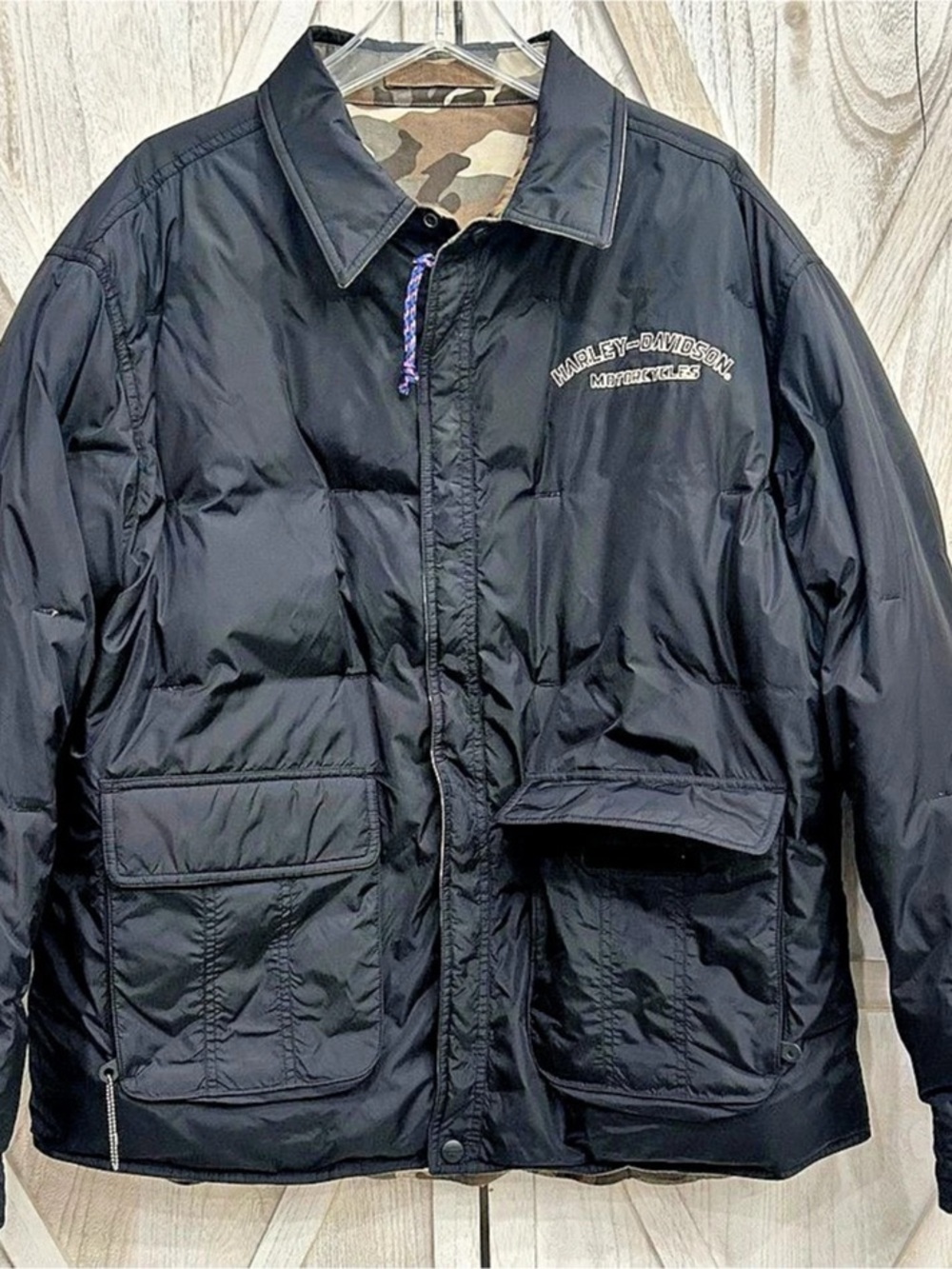 Vintage Harley-Davidson Avenger Reversible Down Puffer Camo Jacket XL 947548-07V
